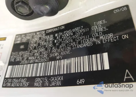 2009 Toyota 4Runner Sr5 V6 z USA, uszkodzony, nr VIN JTEBU14R19K036501